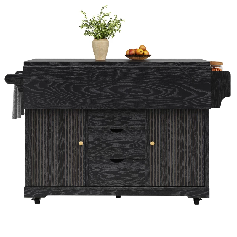 Foldable Serving Trolley with Ample Hidden Storage, Mobile Kitchen Island for Balconies or Dining Room, 142.5L x 40W x 95H cm, Black
