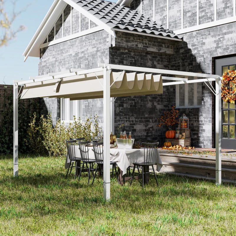 Outsunny Pergola jardin extérieur en aluminium 3 x 4 m avec toit rétractable, abri soleil UPF30+, pour terrasse, patio, blanc
