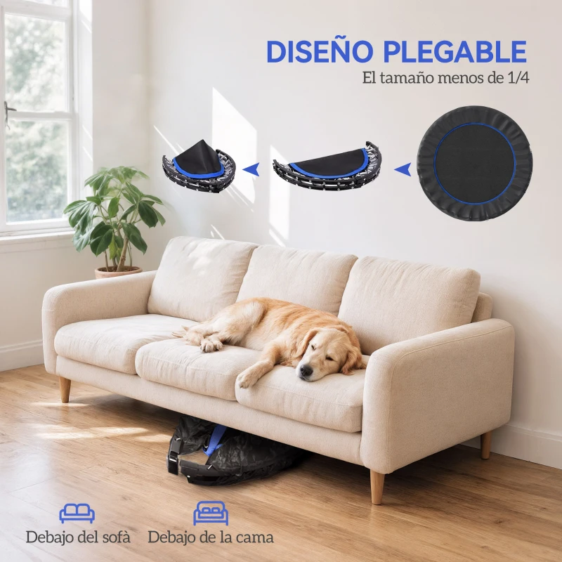 HOMCOM Cama Elástica Plegable Ø114 cm con Mango Ajustable Marco de Acero para Entrenamiento Piernas Cuerpo Azul y Negro