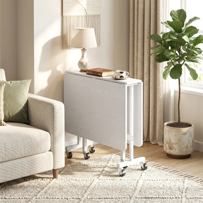 HOMCOM Mesa de Comedor Plegable para 4-6 Personas con Ruedas y Alas Abatibles Mesa Abatible para Cocina 120x80x73 cm Blanco