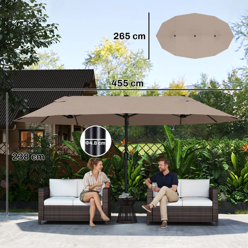 Outsunny Ombrellone da Giardino Doppio con Apertura a Manovella, in Acciaio e Poliestere, 455x265x238cm