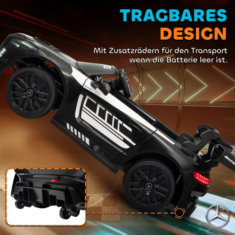 AIYAPLAY Mercedes-Elektroauto, Aufsitzauto für Kinder, 12V Batterie, LED-Lichter, Musikfunktion, Hupe, 3-8 Jahre, Schwarz