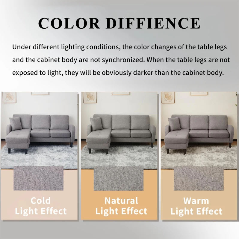 L-Shaped Sofa with Reversible Chaise Lounge, 3-Seater Couch for Living Rooms, Apartments, or Offices, 116L x 118W x 77H cm, Dark Grey