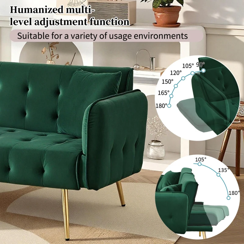 Space-Saving Sofa Bed with Folded Backrest, Ideal Sofa Sleeper for Small Apartments or Dormitories, 178L x 82W x 70H cm, Green