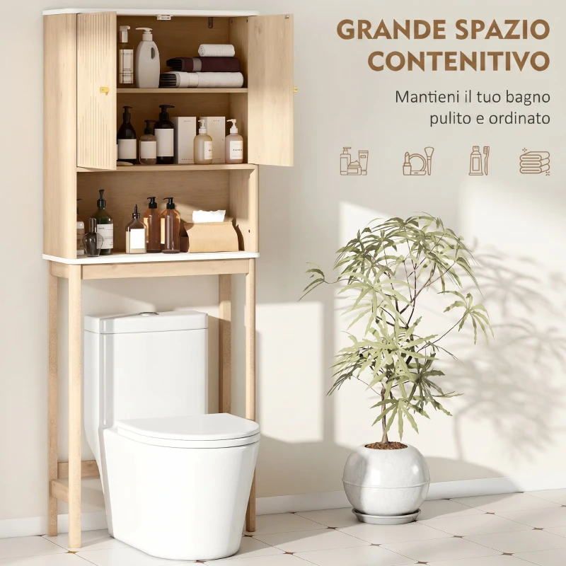 HOMCOM Mobile Sopra WC con Armadietto a 2 Ante e Ripiano Aperto, Barra Inferiore, 66x25x168 cm, Rovere