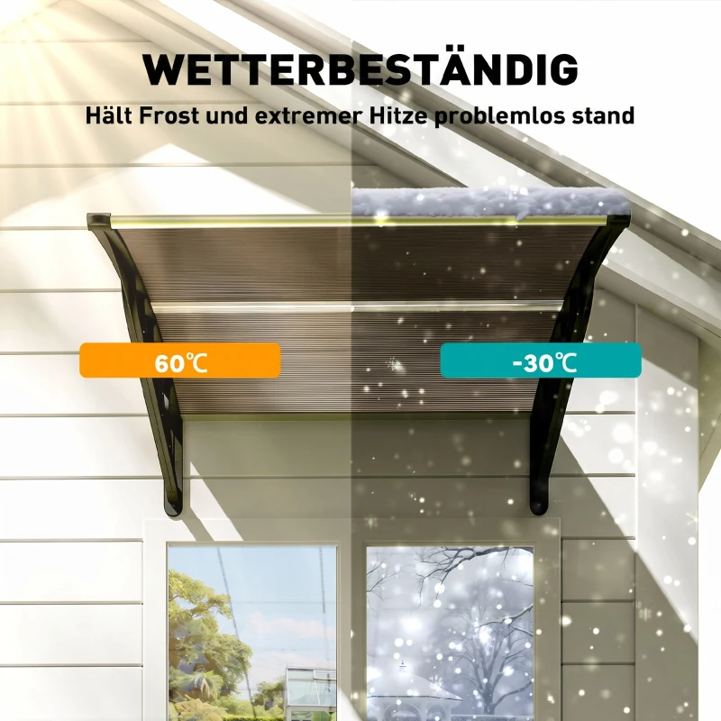 Outsunny Türüberdachung, Schutz vor Regen, Wind und Hagel, Polycarbonat, Aluminium-Verbindungstangen, 103 x 96,5 x 27 cm, Braun