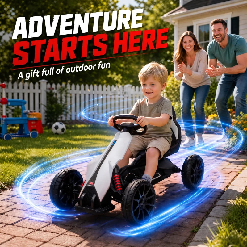 HOMCOM Kart électrique pour enfant 12V - Vitesse réglable 3-5km/h pour enfants de 3 à 8 ans - siège réglable - blanc(m-8)