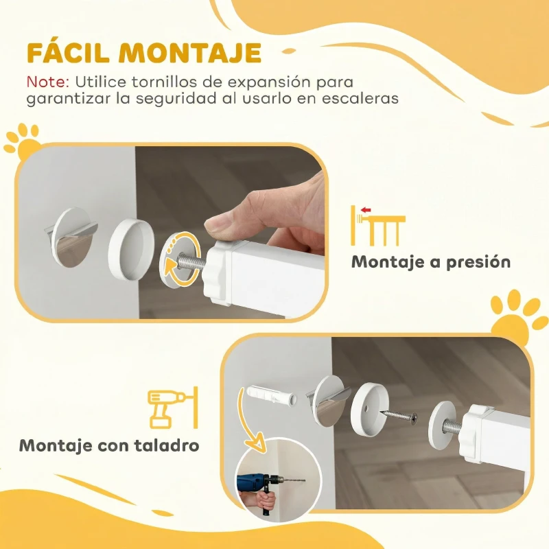 PawHut Barrera de Seguridad para Perros 75-85 cm para Puertas y Escaleras Apertura en Dos Sentidos Doble Bloqueo Blanco