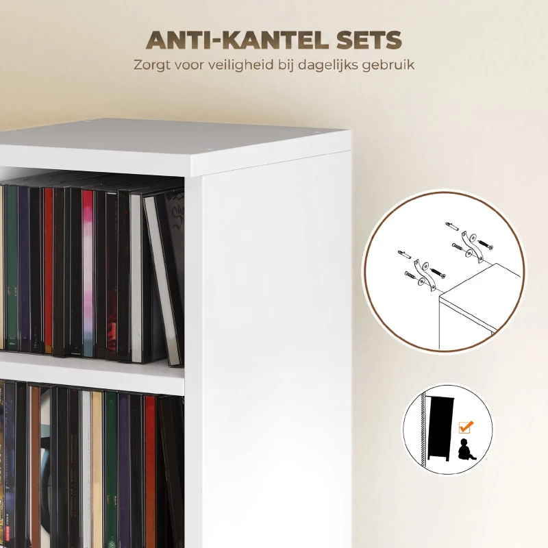 HOMCOM 204 CD-opbergrek in 2-delige set, Blu-ray torenkast met verstelbare planken, Boekenrek organizer, Wit
