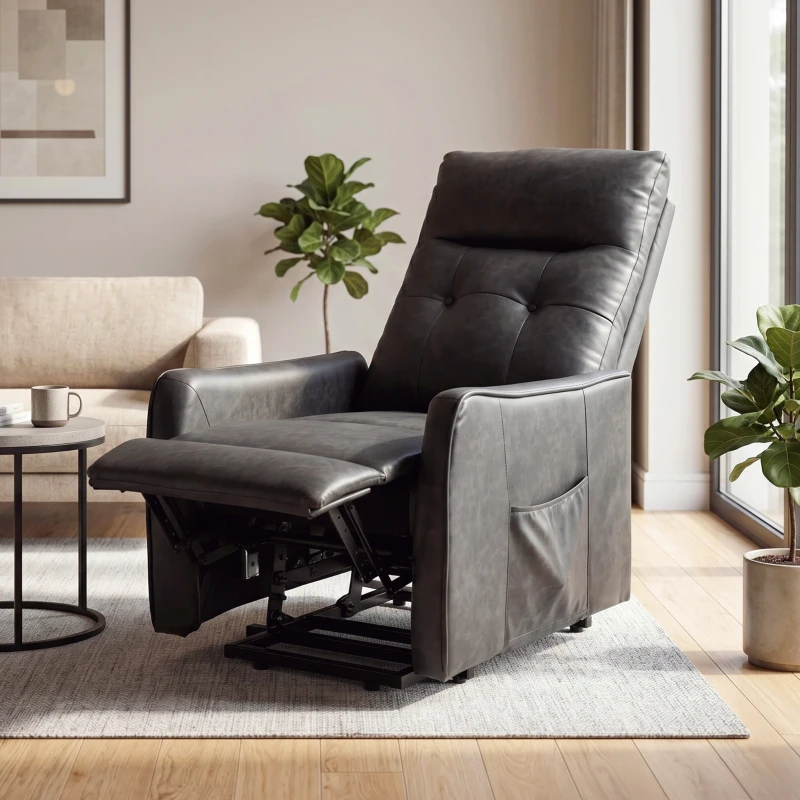 HOMCOM Sillón Relax Reclinable Eléctrico Levanta Personas de Cuero PU Control Remoto Asiento con Resorte Reposapiés Gris