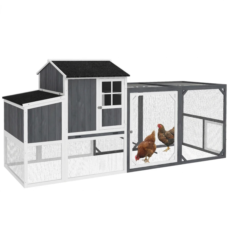 PawHut Hühnerstall mit Auslauf für 3-4 Hühner, 3-tlg. Nistkasten, 1,9 m² Fläche, Tannenholz, Grau(m-12)
