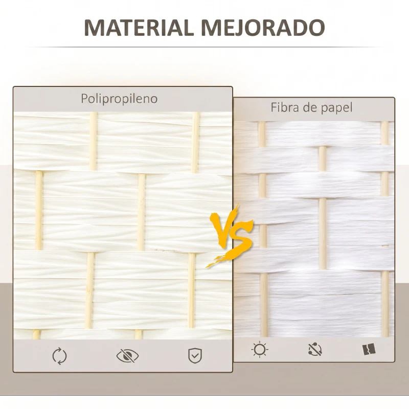 HOMCOM Separador de Ambientes de 3 Paneles Biombo Plegable 135x180 cm Pantalla de Privacidad de Polipropileno Blanco