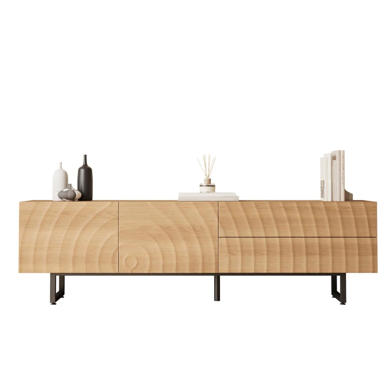 Practical TV Cabinet with 2-Door Cabinet and 2 Drawers, Solid TV Stand with Metal Legs and Particleboard Frame, 180L x 38W x 51.5H cm, Wood