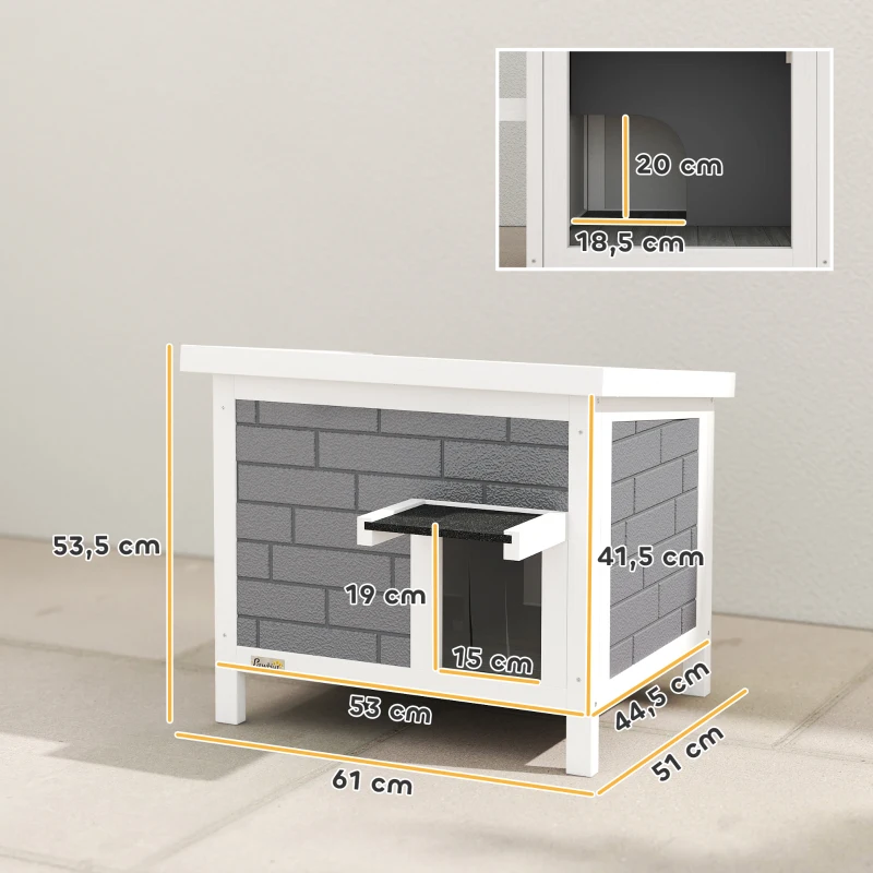 PawHut Katzenhaus Wetterfeste Katzenhütte aus Holz mit aufklappbarem Dach Aluminium-Isolierplatten Asphaltdach 61x51x53,5 cm