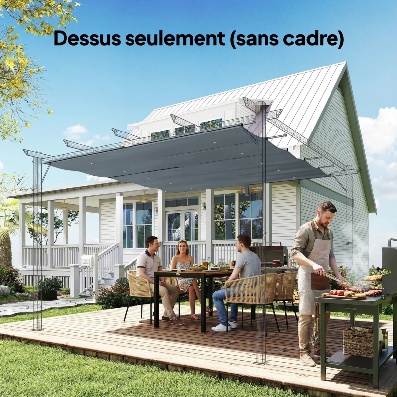 Outsunny Toile de Toit pour pergola Bâche pour Pergola rétractable de 3 x 3 m, Polyester 180g/m³, Anti-UV 30+, Gris foncé