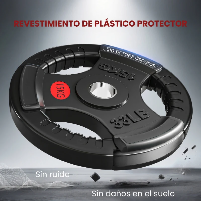 SPORTNOW Discos Pesas Olímpicos Agujero Ø50 mm 2x15 kg con Anillo Interior de Acero Triple Agarre para Mancuernas y Barras Negro