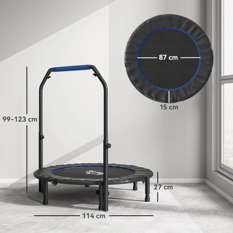 HOMCOM Cama Elástica Plegable Ø114 cm con Mango Ajustable Marco de Acero para Entrenamiento Piernas Cuerpo Azul y Negro