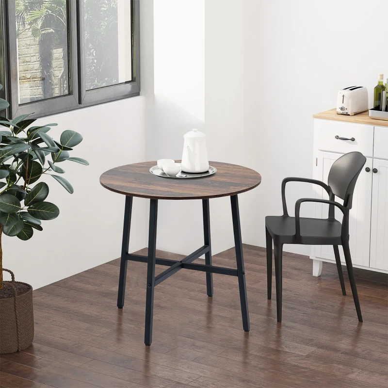 HOMCOM Mesa de Comedor Redonda Mesa de Cocina para 4 Personas con Patas de Acero para Salón Ø80x76 cm Marrón Rústico y Negro