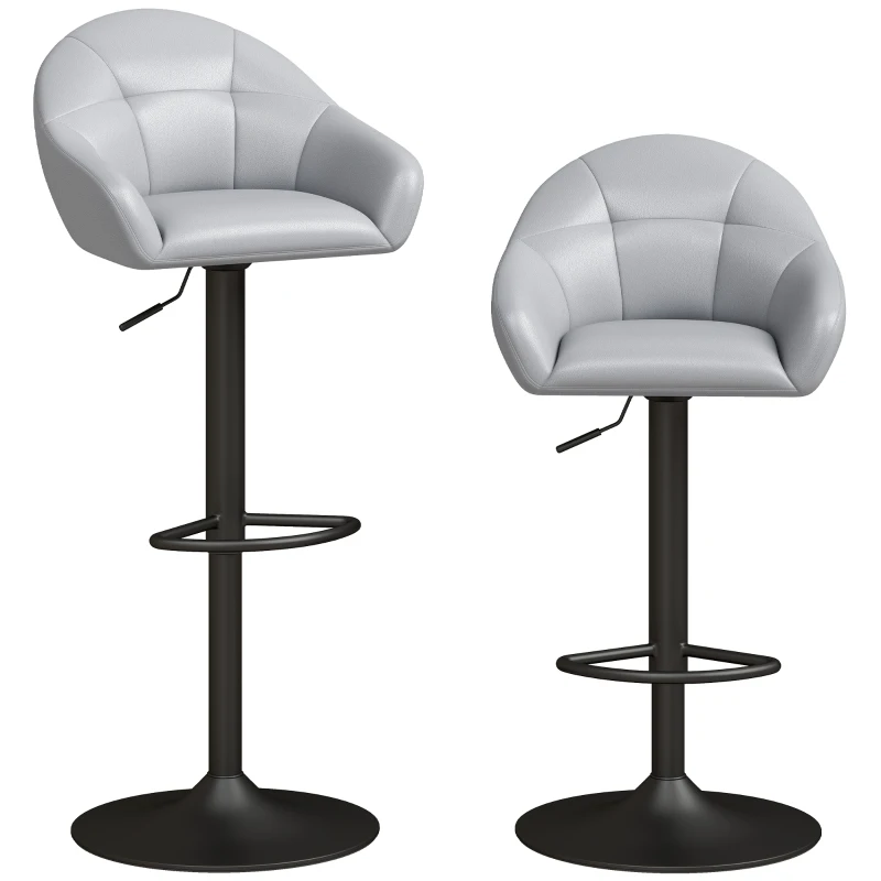 HOMCOM Bar Stools Adjustable Heights Breakfast Bar Stools Backrest Armrests Set of 2 with Rubber Ring Metal Base, Grey