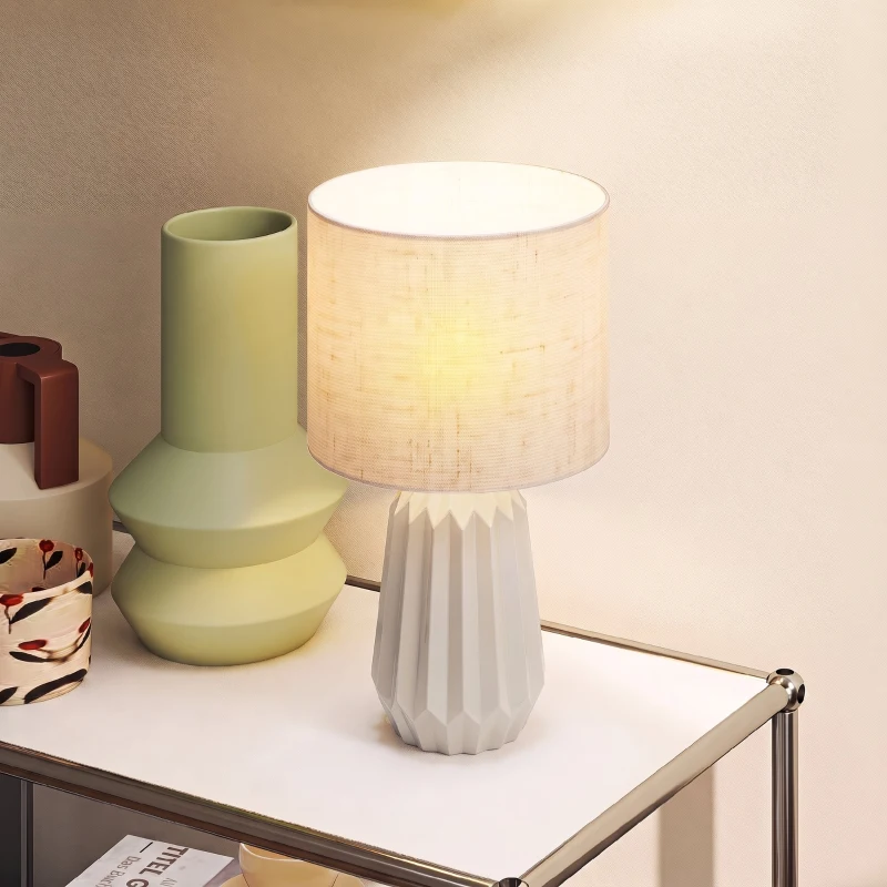 HOMCOM Tischlampe, Tischleuchte, Nachttischlampe mit Leinenschirm, Wippschalter, Schreibtischlampe, 22 x 22 x 39 cm, Beige