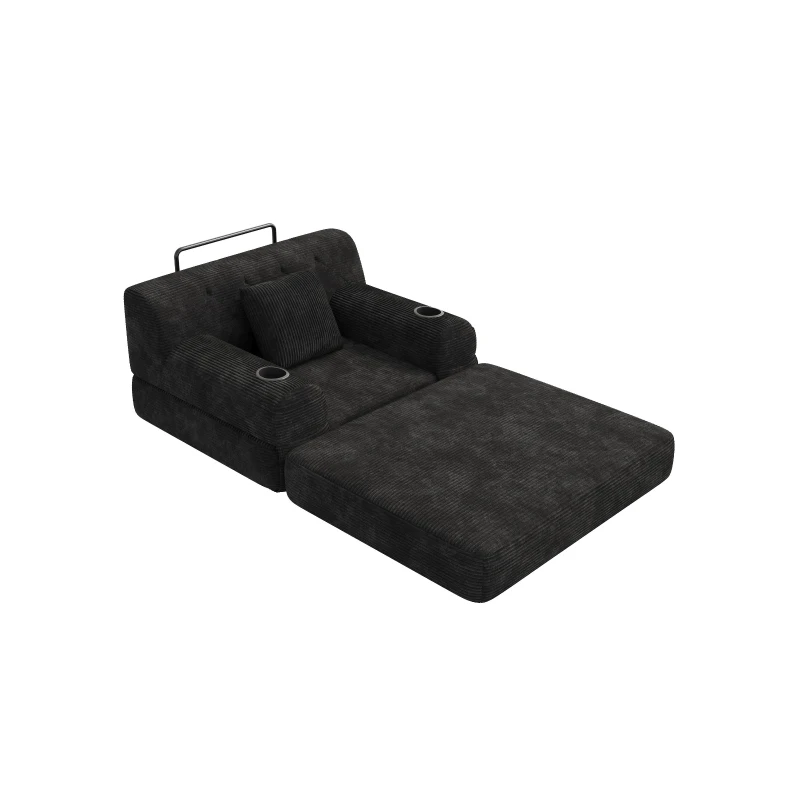 1-Seater Sleeper Sofa with Metal Frame and High-Density Foam, Single Convertible Chair Bed for Cosy Interiors, 107L x 80W x 81H cm, Black