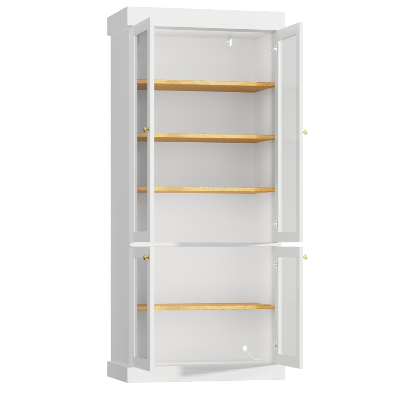 Modern Display Cabinet with Integrated LED Mood Lighting, Adjustable-Shelf Tall Bookcase for Industrial Interiors, 80L x 40W x 180H cm, White