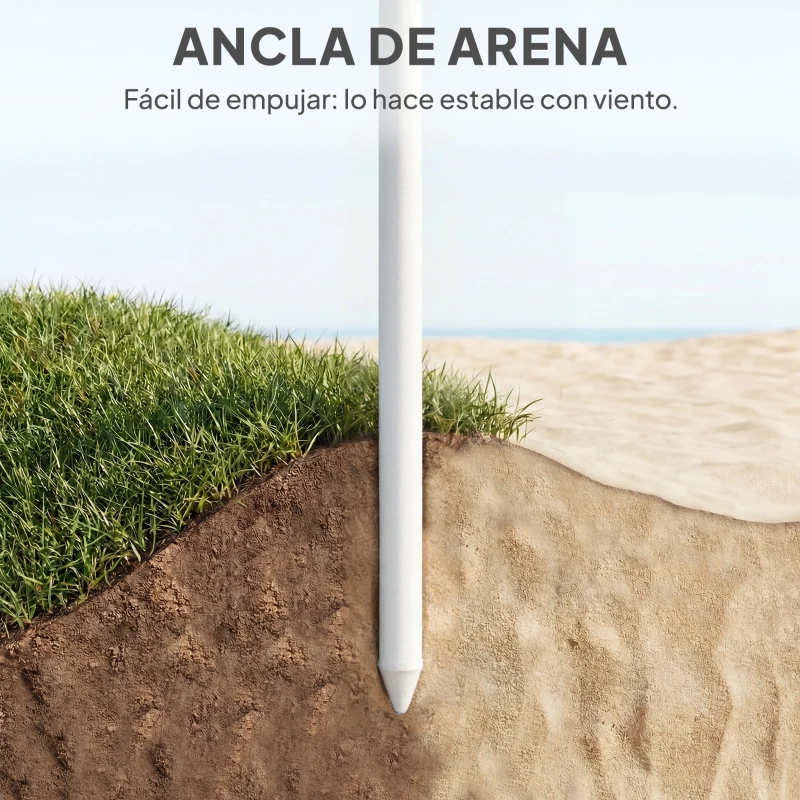 Outsunny Sombrilla de Playa con Flecos Ø180 cm Altura Ajustable Inclinación Anclaje Arena y Bolsa de Transporte UPF30+ Verde