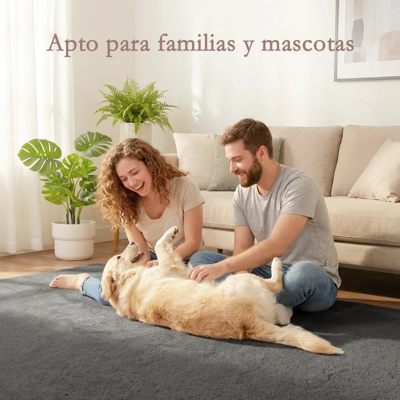 HOMCOM Alfombra Salón 120x160 cm Lavable en Lavadora Pelo Largo Estilo Moderno Tapete para Sala de Estar Dormitorio Gris Claro