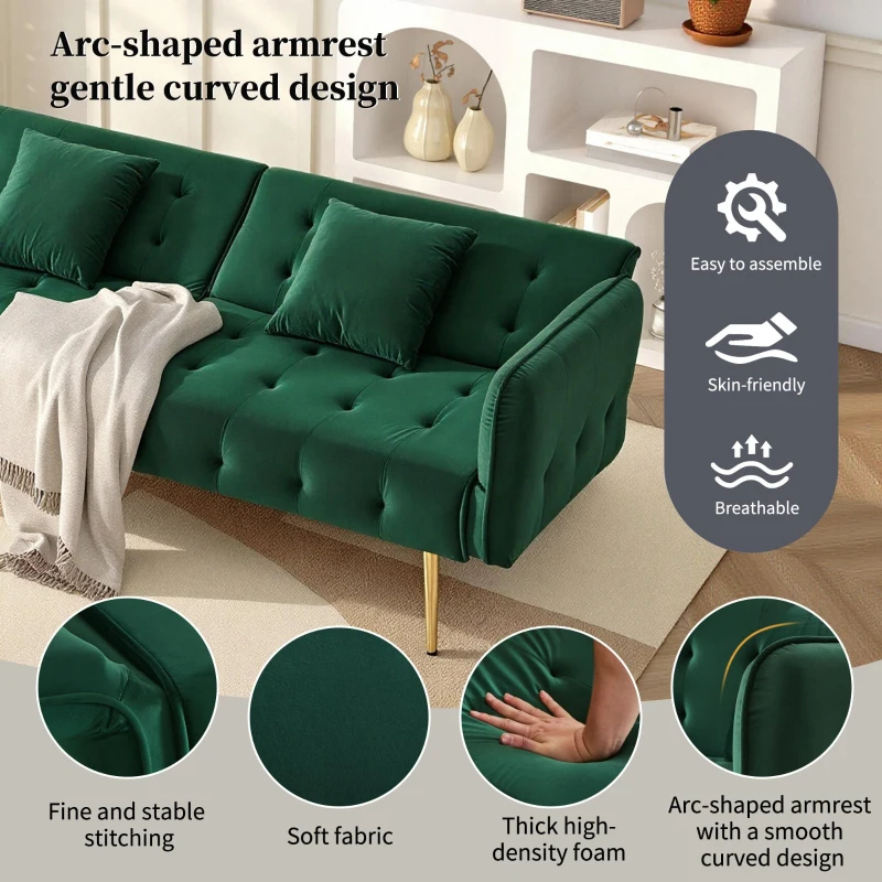 Space-Saving Sofa Bed with Folded Backrest, Ideal Sofa Sleeper for Small Apartments or Dormitories, 178L x 82W x 70H cm, Green