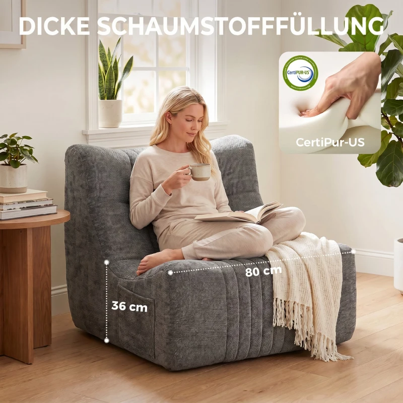 HOMCOM Bodensessel mit Rückenlehne, rahmenloser Gaming-Sessel für Erwachsene mit Seitentaschen, für Wohnzimmer und Schlafzimmer