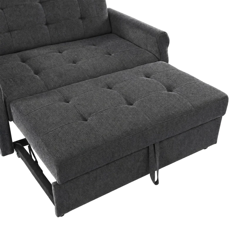 Convertible Sofa Bed with Adjustable Backrest, Functional Sofa with USB & Type-C Ports and Storage Pocket, 135L x 173W x 58H cm, Drak Grey