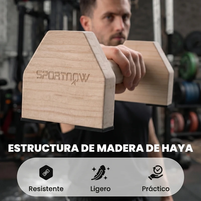 SPORTNOW Barras Paralelas de Madera con Alfombra Antideslizante para Entrenamiento en Gimnasio Hogar 30x13x10 cm Natural