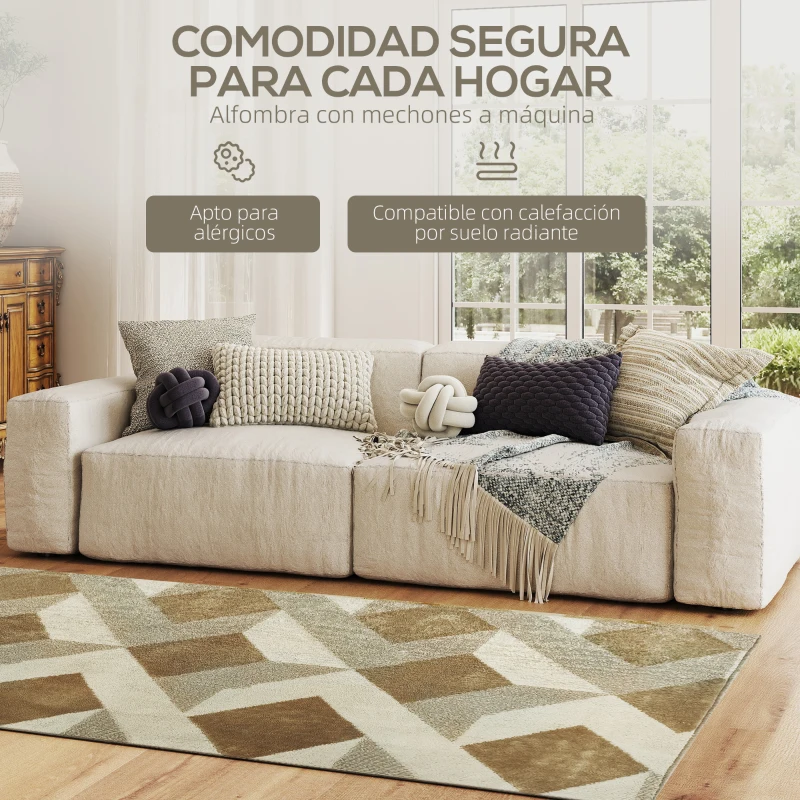 HOMCOM Alfombra Lavable en Lavadora Pelo Corto 170x120 cm Estilo Moderno Tapete para Sala de Estar Dormitorio Comedor Crema