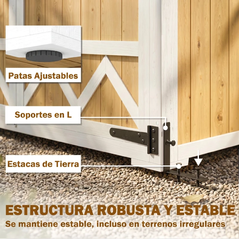 Outsunny Caseta de Jardín de Madera 105x55x179 cm Armario para Herramientas con 4 Estantes Techo de Metal Galvanizado Natural