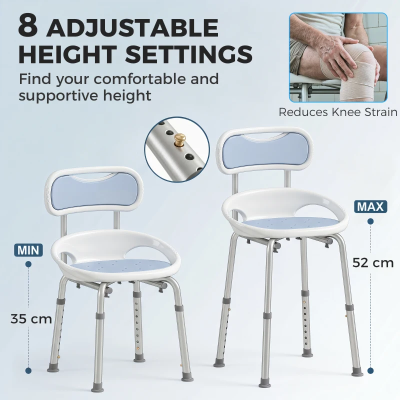 HOMCOM Shower Chair with Padded Seat Adjustable Height Shower Stool Bath Seat with Back and Anti-Slip Feet
