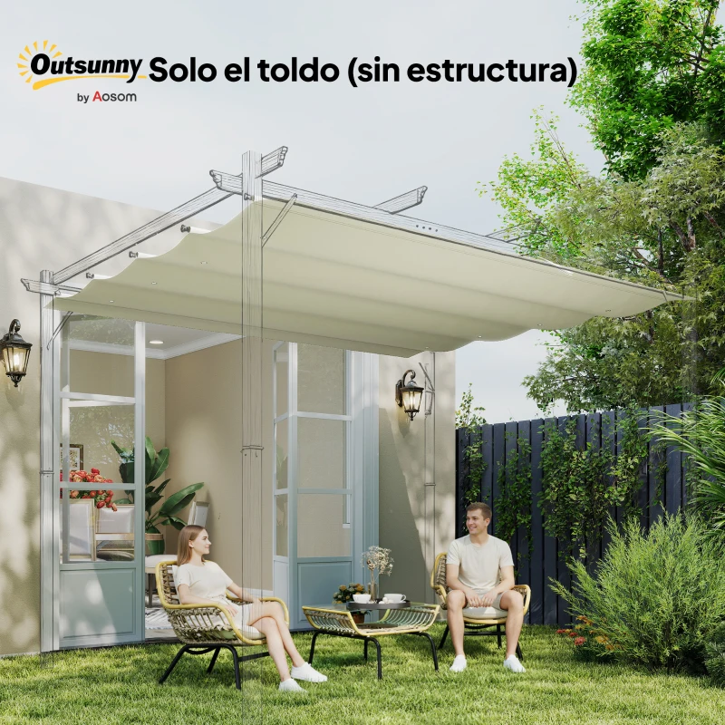 Outsunny Techo de Repuesto Retráctil 3x2,5 m para Marco de 2,85x2 m Toldo de Tela Solo para Cenador Jardín con 8 Orificios Crema
