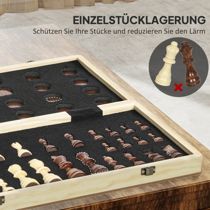 SPORTNOW Faltbares Spiele-Set, Schach und Dame, kompakter Koffer, Walnuss, Zubehör