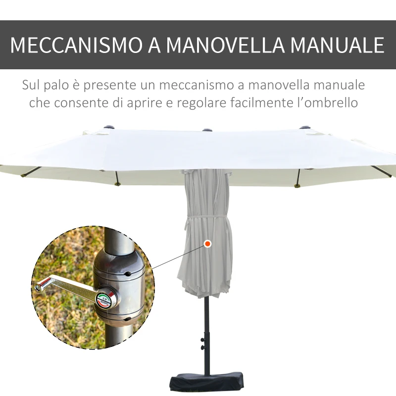 Outsunny Ombrellone Doppio a 12 Stecche con Base a Croce e Manovella, in Acciaio e Poliestere, 455x265x238 cm, Beige