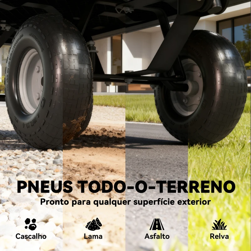 Outsunny Carro de Jardim com Rodas Grandes Alça Ajustável e Bolsa Impermeável Removível Carga 300 kg 105x51x54 cm Verde
