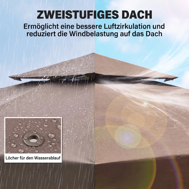 Outsunny Ersatzdach für Pavillons, mit Winddach, Wasserabführung, robust und langlebig, Farbe: Kaffee, 3 x 3 m