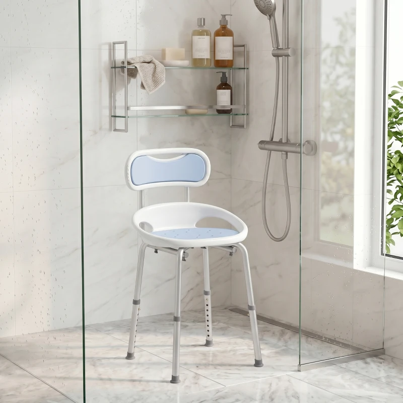 HOMCOM Shower Chair with Padded Seat Adjustable Height Shower Stool Bath Seat with Back and Anti-Slip Feet