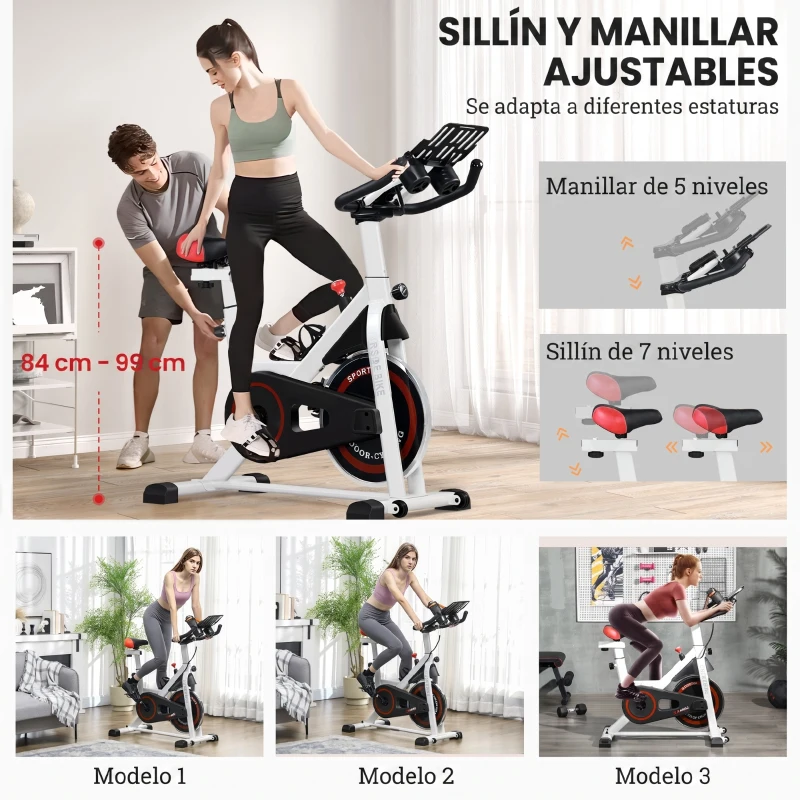 HOMCOM Bici Estática con Resistencia Regulable Volante de Inercia 8 kg Pantalla LCD Manillar y Asiento Ajustable Blanco