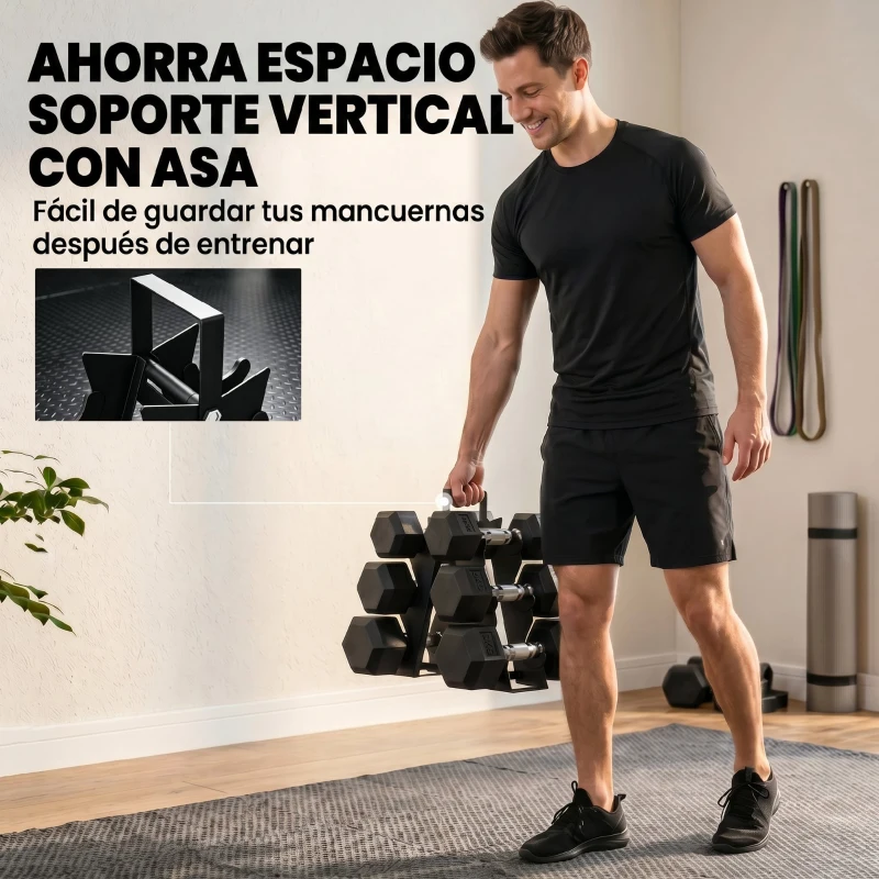SPORTNOW Juego de Mancuernas 2x4kg 2x6kg 2x8kg con Soporte Recubrimiento de Goma y Mango Antideslizante para Casa Gimnasio