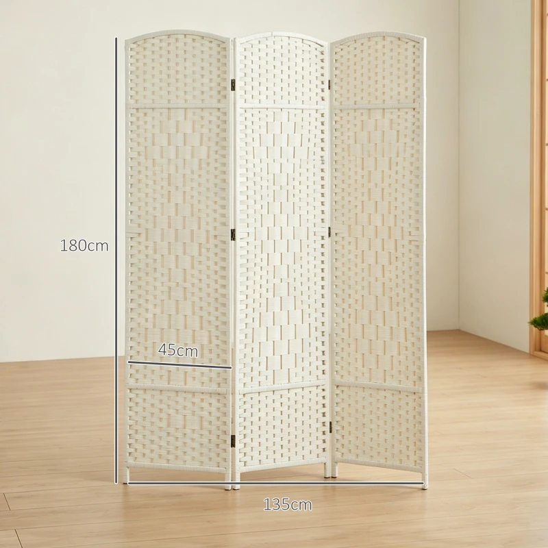HOMCOM Separador de Ambientes de 3 Paneles Biombo Plegable 135x180 cm Pantalla de Privacidad de Polipropileno Blanco