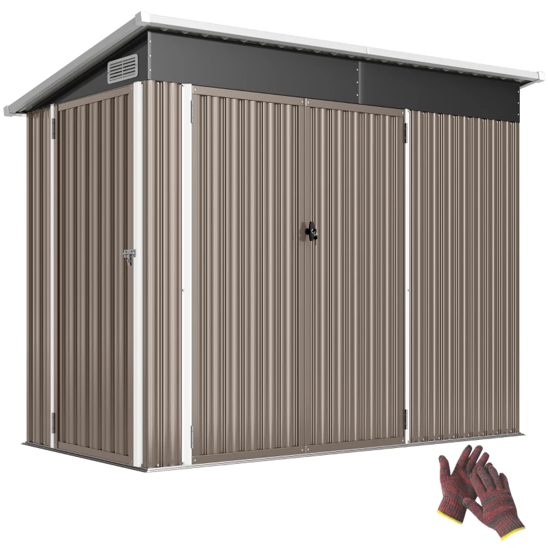 Outsunny 7.5 x 4.3ft Metal Garden Storage Shed, Waterproof Outdoor Shed with Triple Lockable Door, Gloves, Vents, Light Grey