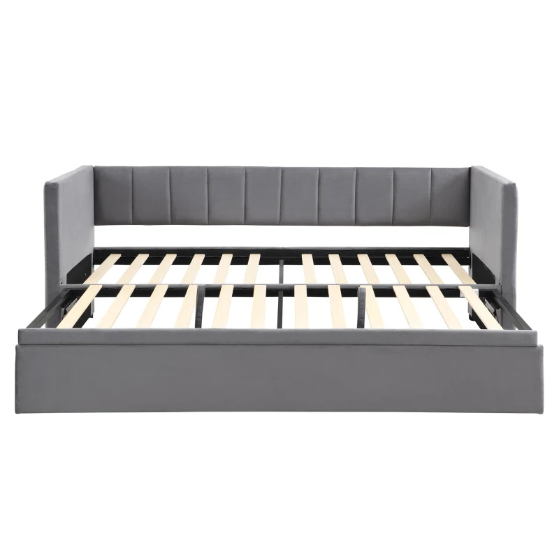 Space-Saving Daybed with Pull-Out Trundle, Ideal Bed Frame for Studios, Living Rooms, or Multi‑Purpose Guest-Spaces, 200L x 140W x 100H cm, Grey