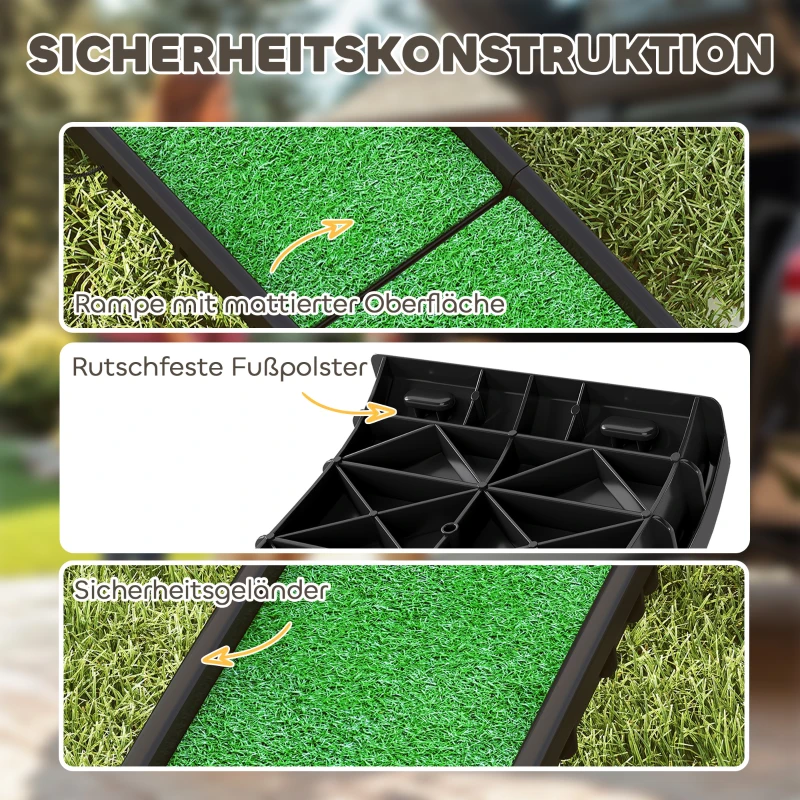 PawHut Hunderampe klappbar Hundetreppe rutschfest Einstiegshilfe für Kofferraum, für Tiere bis 90 kg 155x38,5x15,5 cm Schwarz