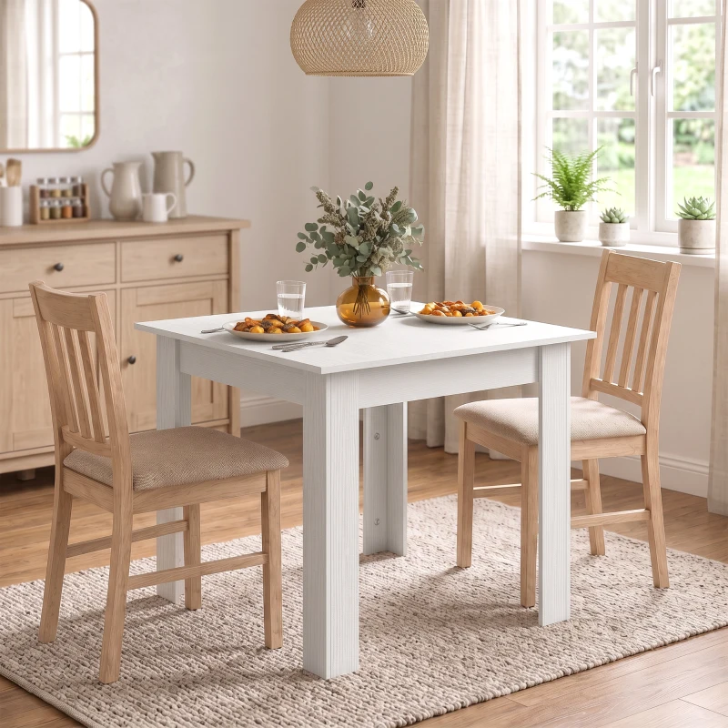 HOMCOM Square Dining Table, Modern Small Dining Table with Wood Effect, Space Saving, Non-slip Foot Pads, White