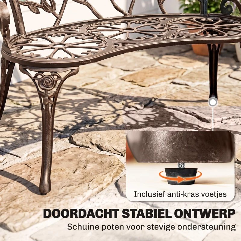 Outsunny Tuinbank 2-zits van metaal, zitbank in retrostijl, parkbank met bloemmotief 100 x 54 x 78 cm, Brons