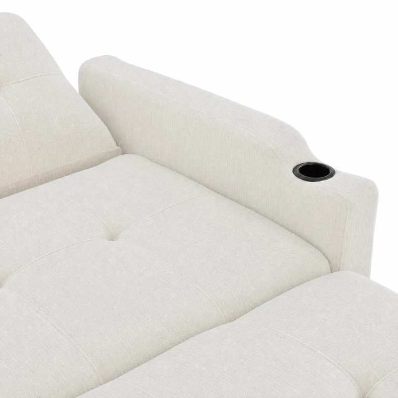 Convertible Sofa Bed with Adjustable Backrest, Functional Sleeper with USB & Type-C Charging and Cup Holders, 135L x 173W x 58H cm, Off White